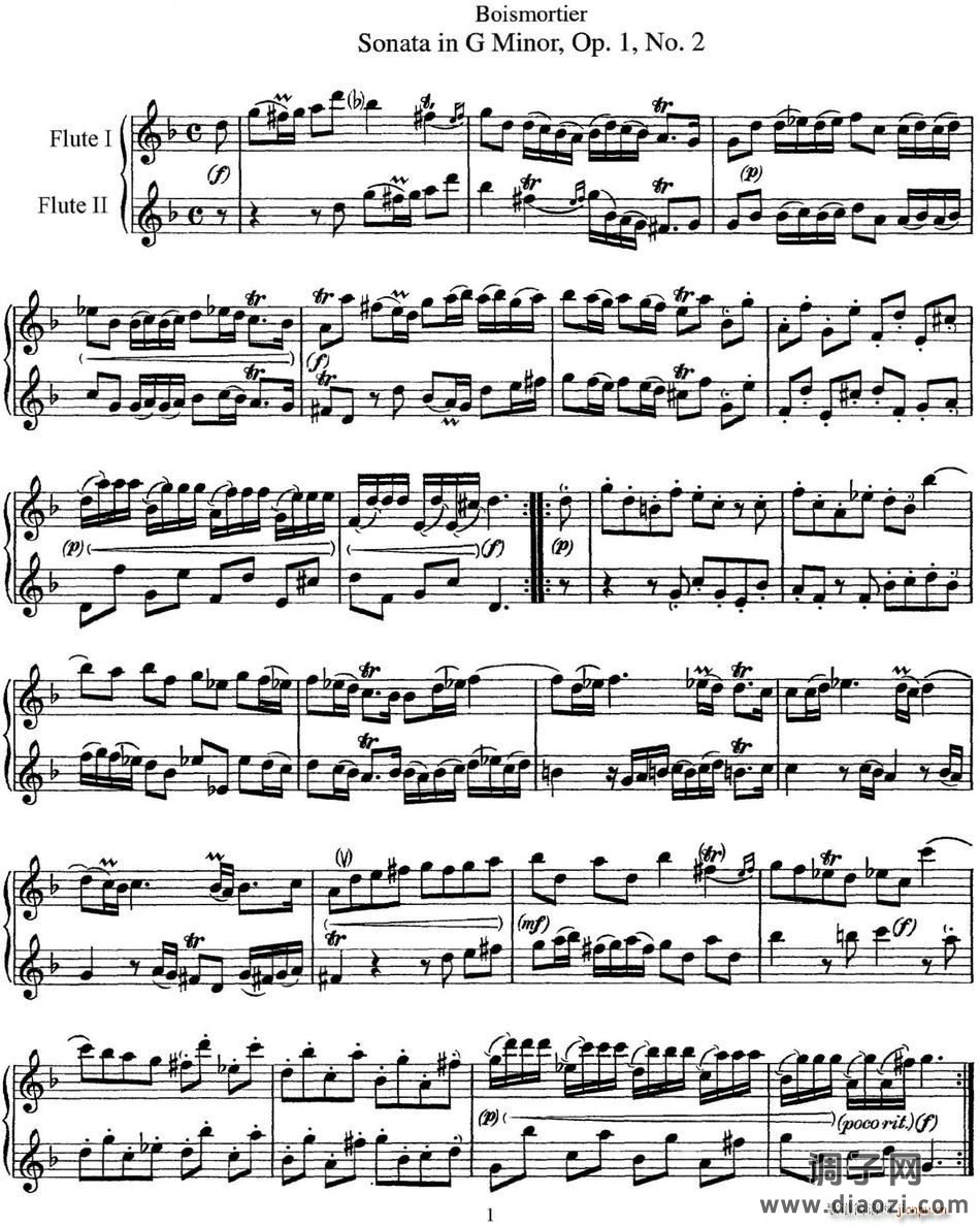 G大调双长笛奏鸣曲作品1号之2（Sonata in G Major Op 1No 2） 长笛