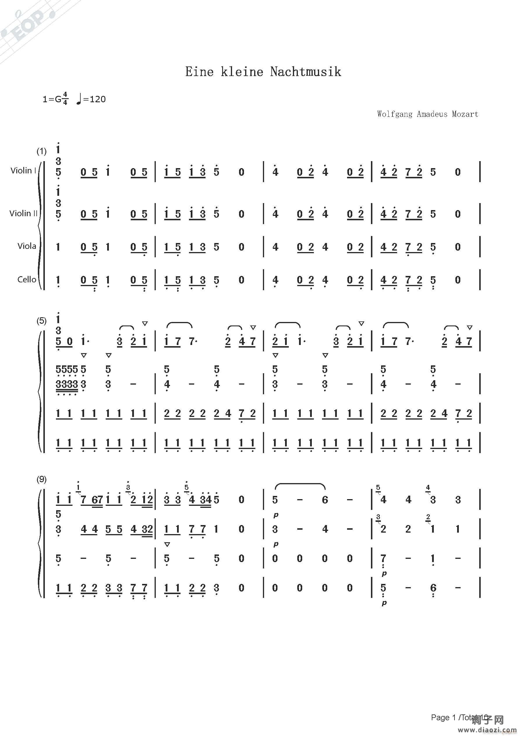 莫扎特 G大调弦乐小夜曲第一乐章（弦乐四重奏）