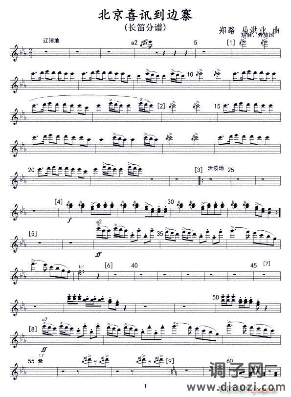 北京喜讯到边寨(管弦乐长笛分谱)笛箫谱