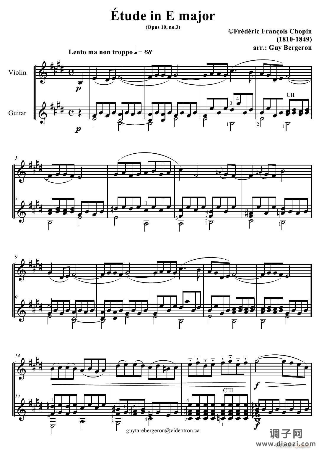 Etude in E major Op 10 No 3（小提琴吉它二重奏）