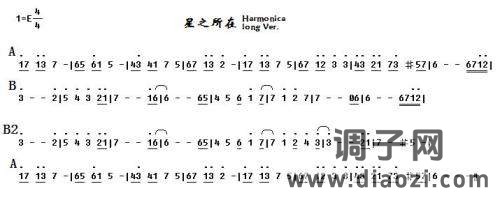 星之所在 口琴乐谱