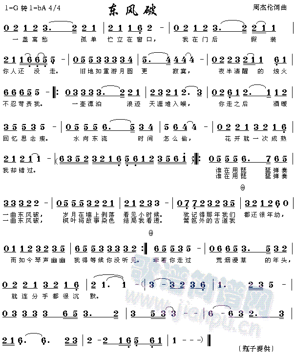 东风破一简谱葫芦丝