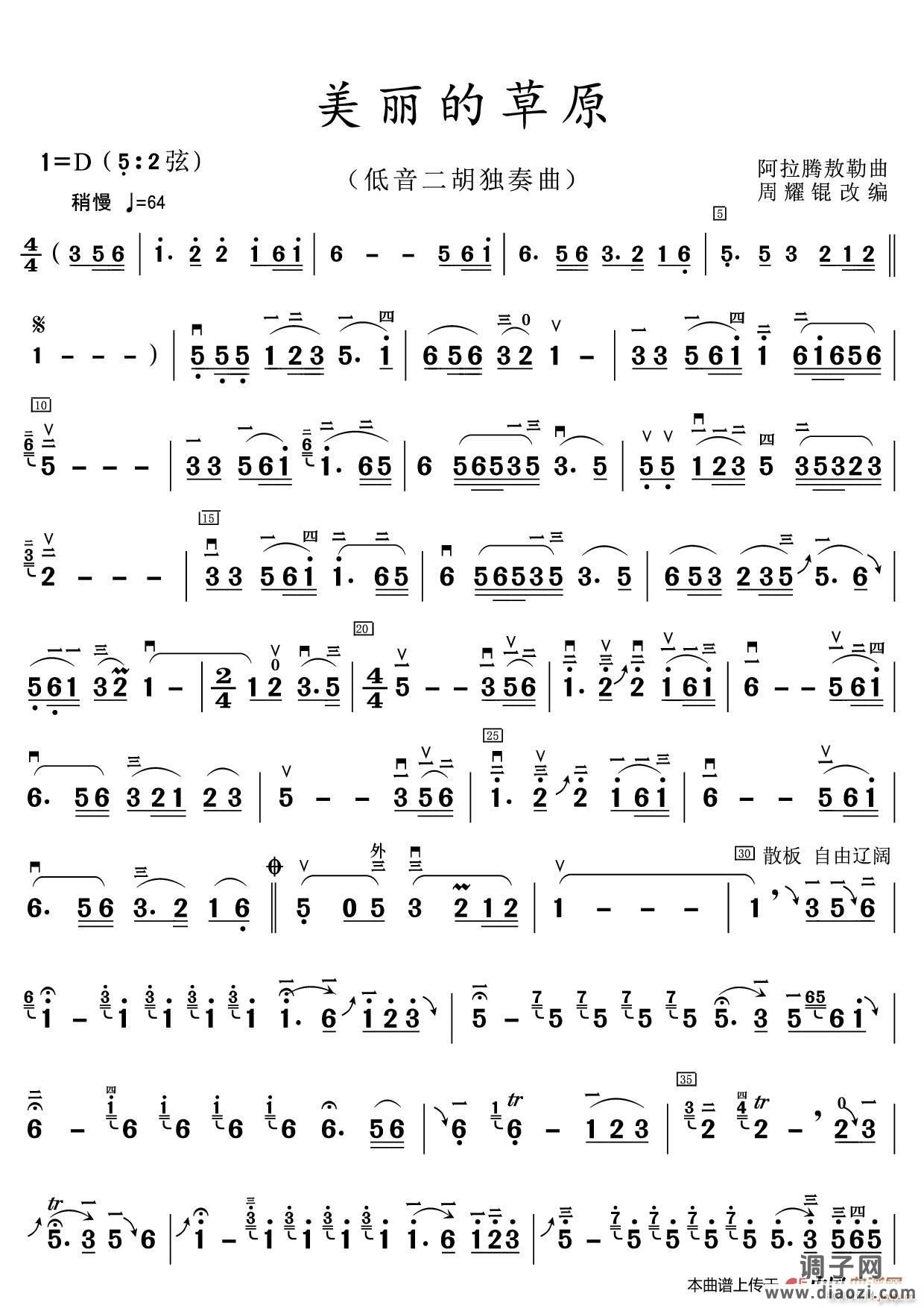美丽的草原（低音二胡独奏曲）