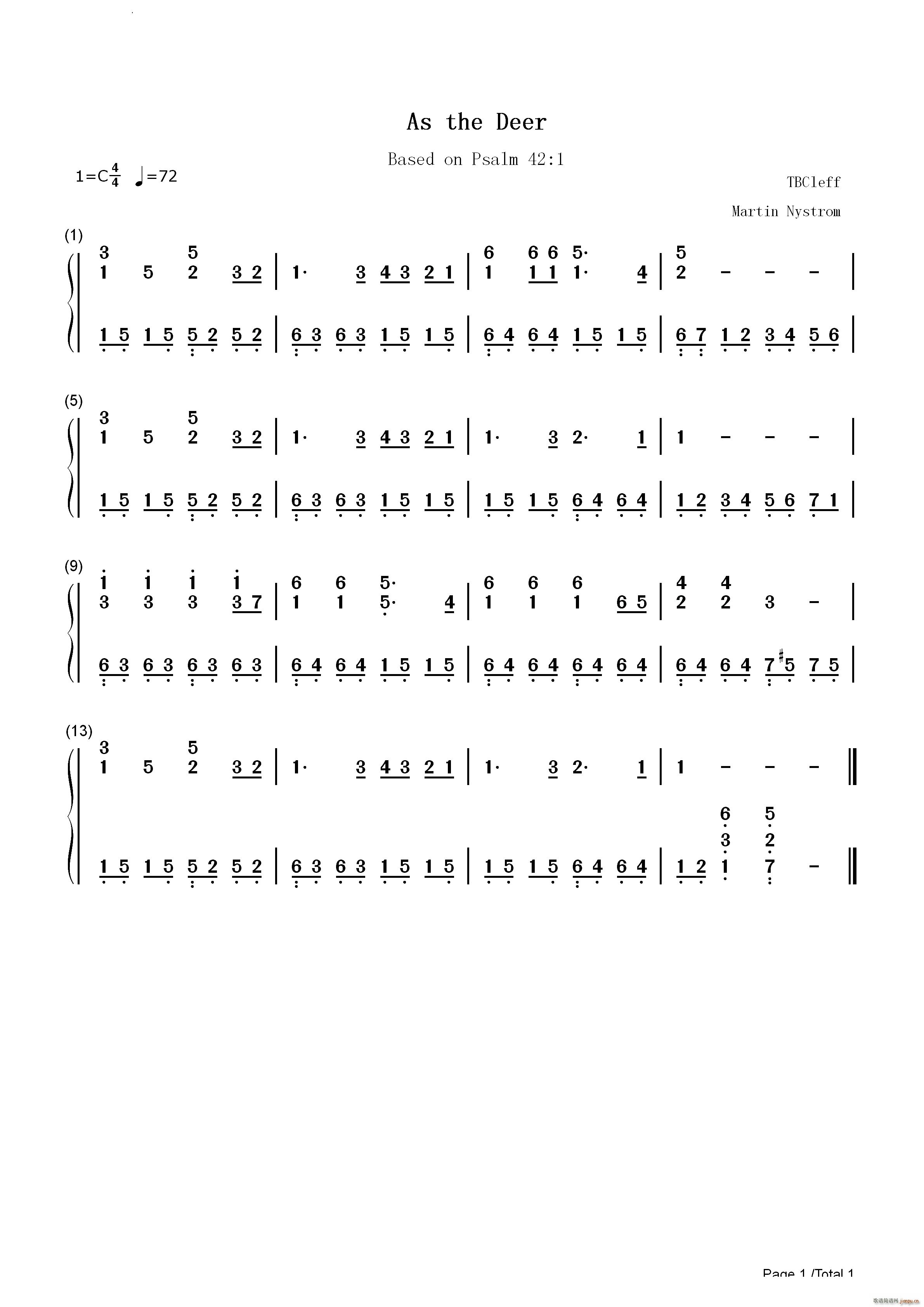 As The Deer 如鹿渴慕溪水简单版