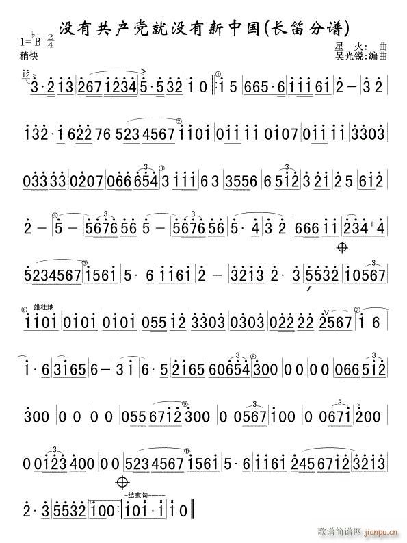 没有共产党就没有新中国(长笛分谱)军乐