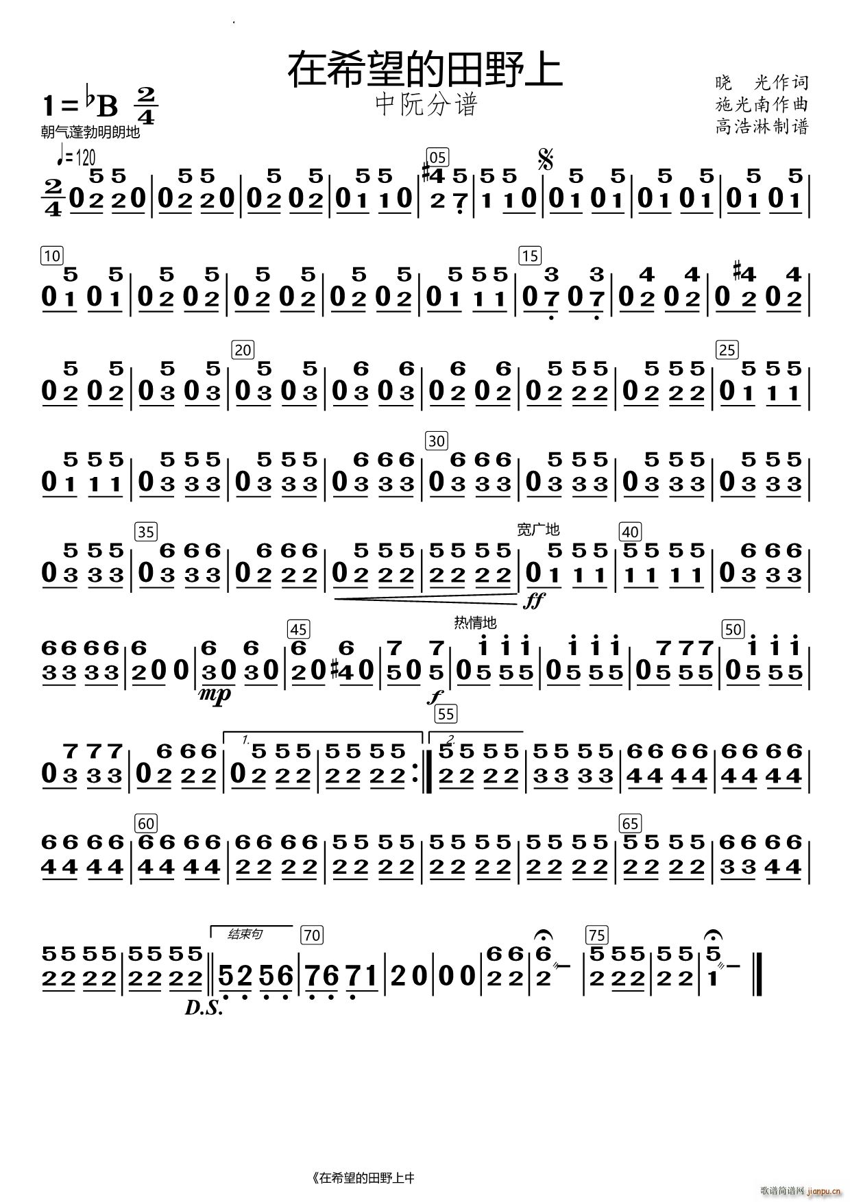 在希望的田野上中阮分谱
