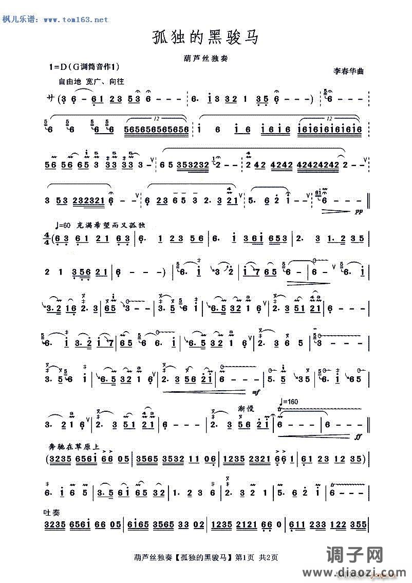 孤独的黑骏马 芦丝独奏