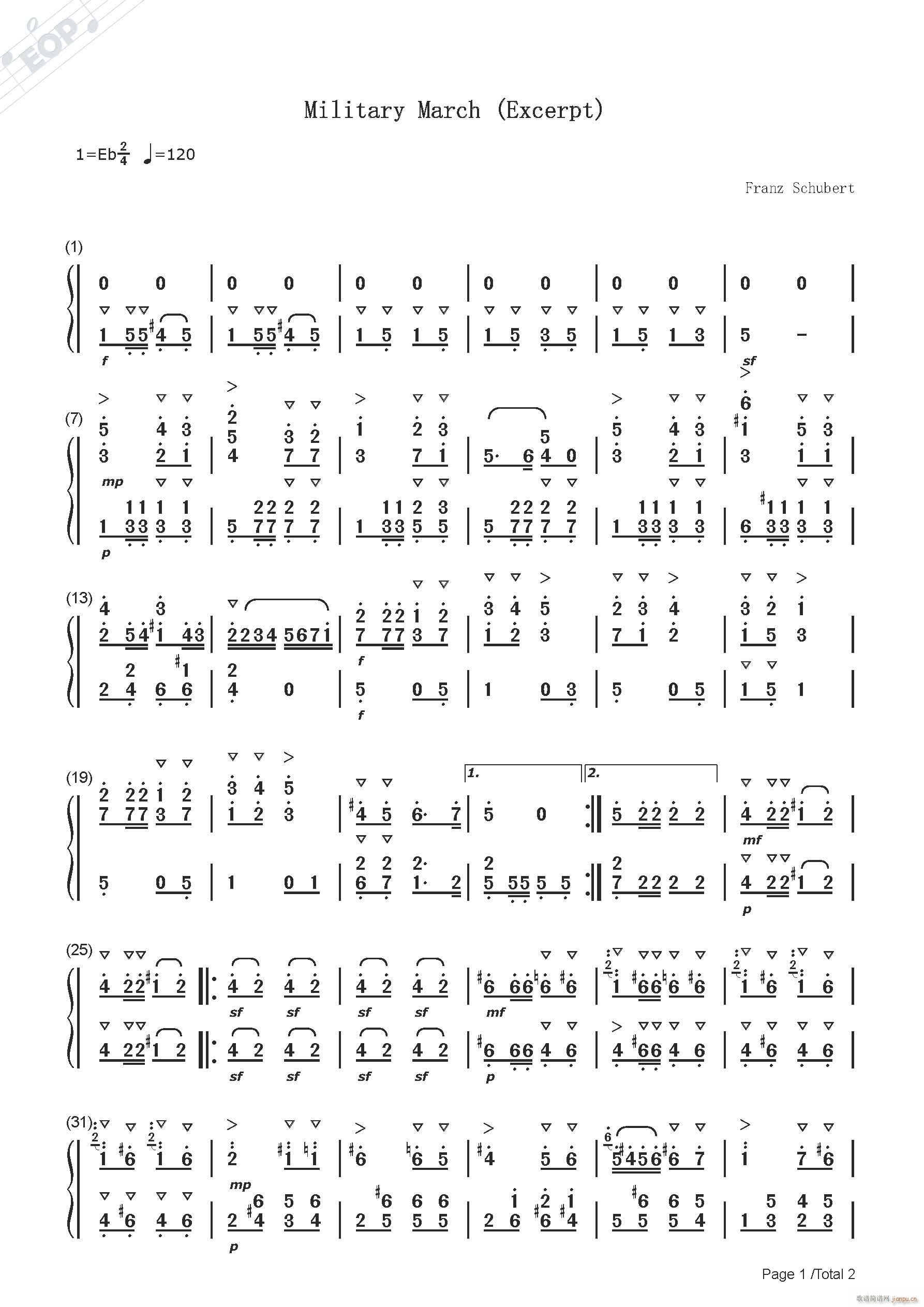 舒伯特 军队进行曲（钢琴 节选）