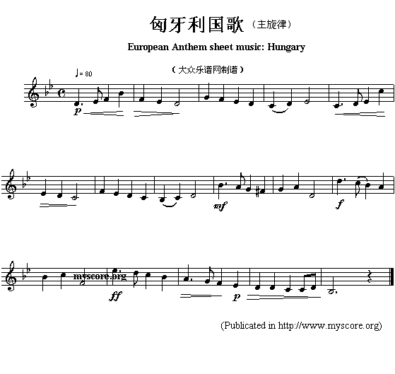 欧洲各国国歌曲谱：匈牙利（European Anthem sheet music:Hungary）