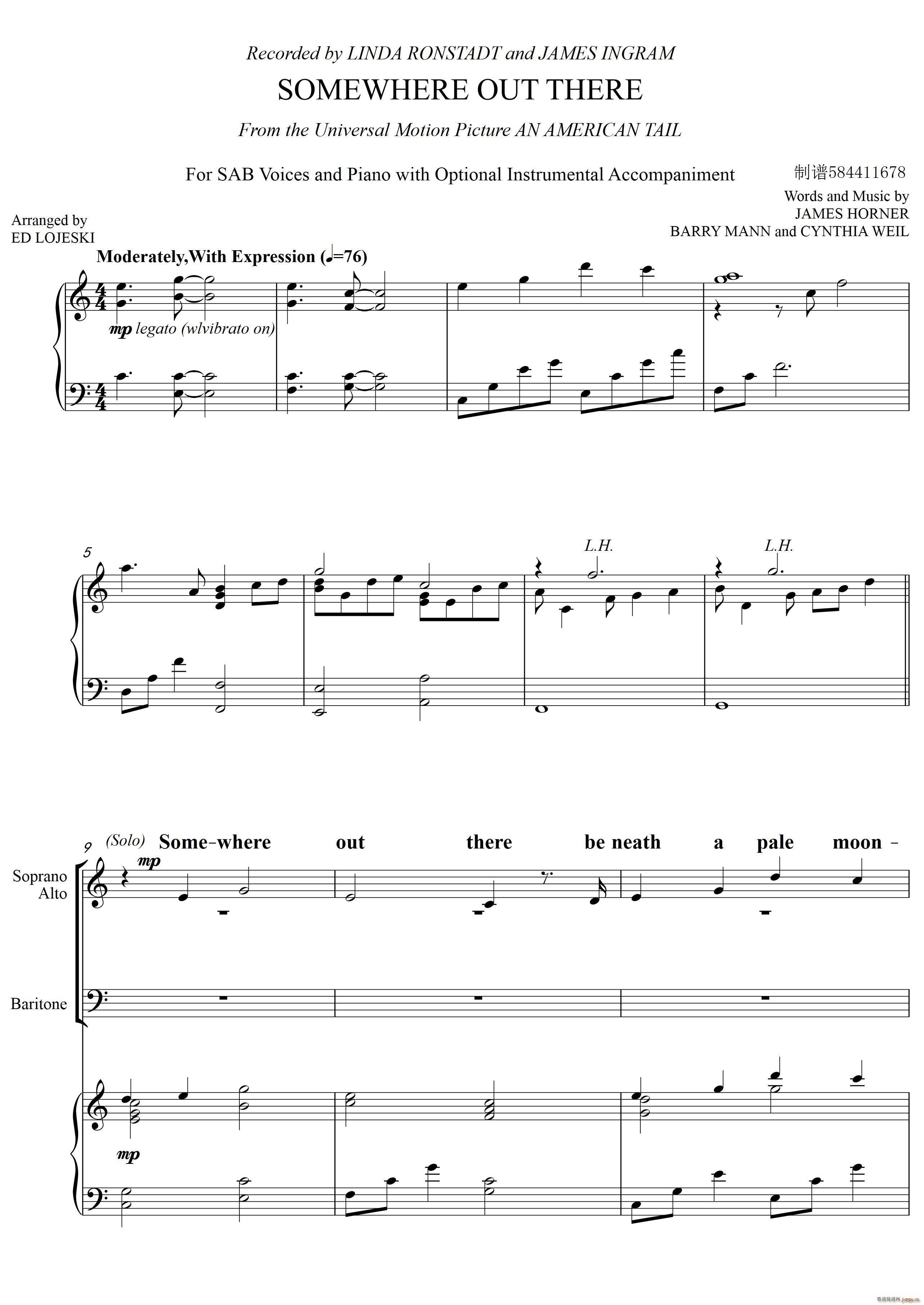 SOMEWHERE OUT THERE合唱谱