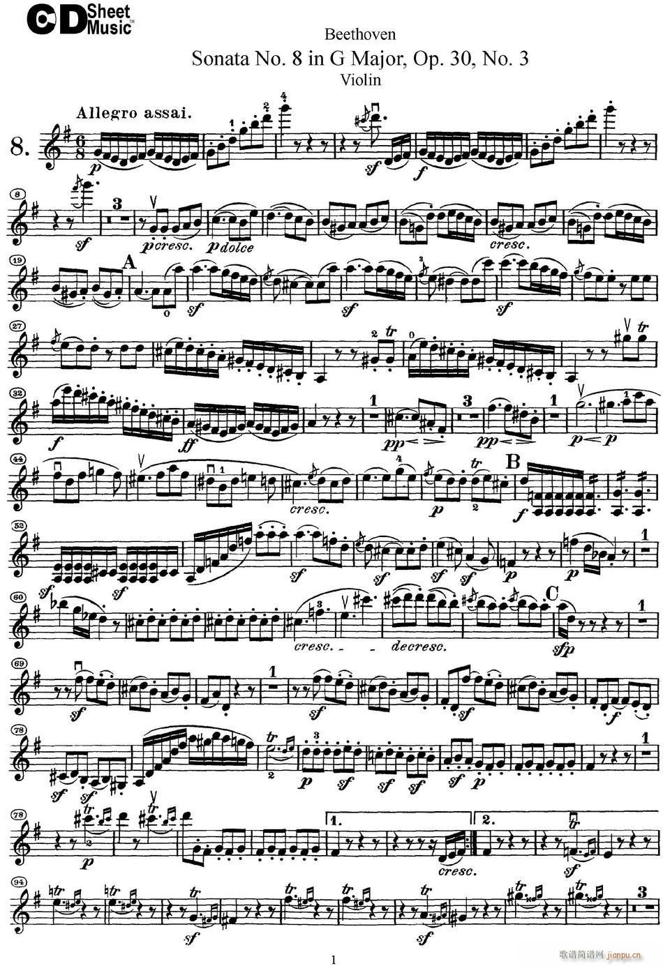 Violin Sonata No 8 in G Major Op 30 No 3