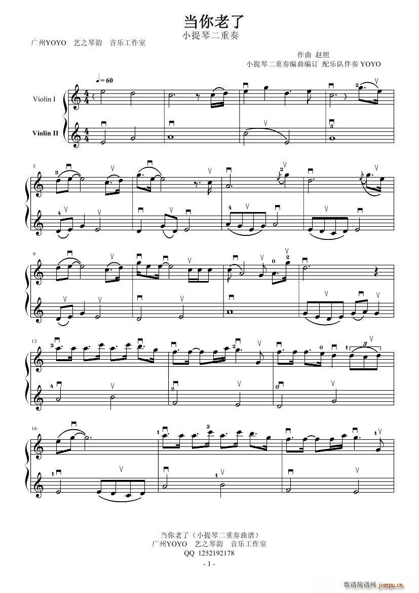 当你老了 （小提琴二重奏）
