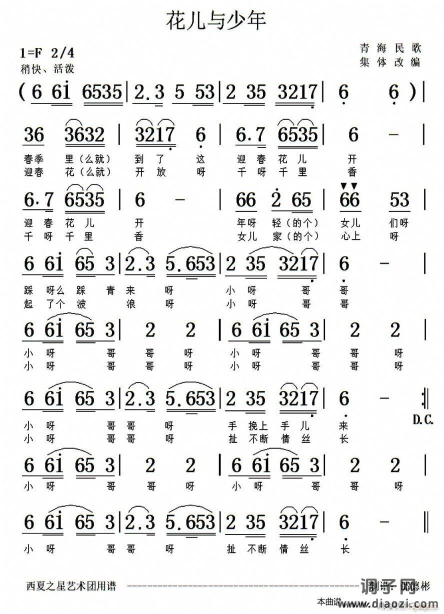 花儿与少年电子琴F调慢版好伴奏