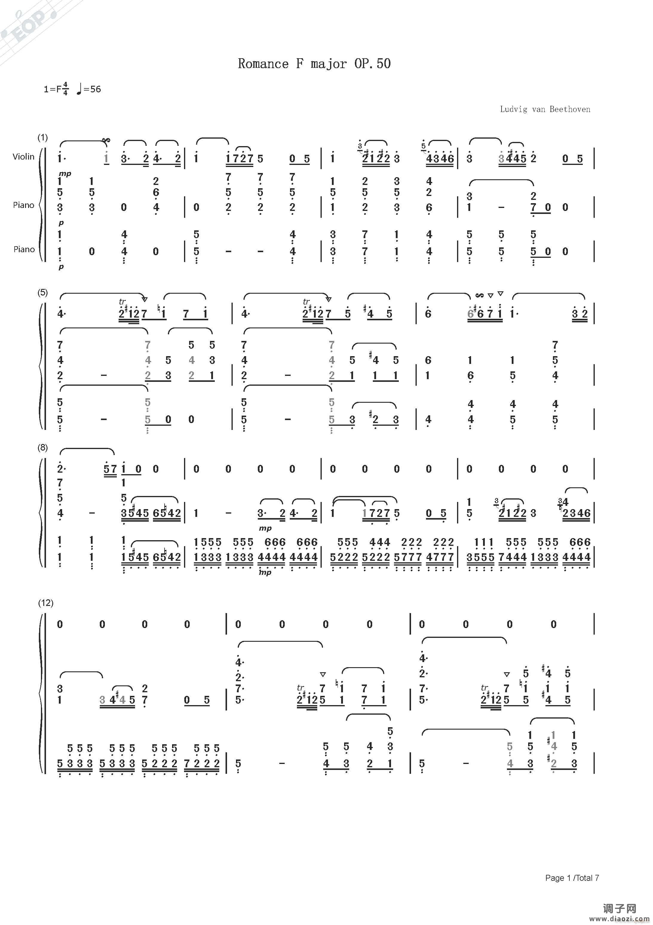 贝多芬 F大调浪漫曲（小提琴、钢琴）