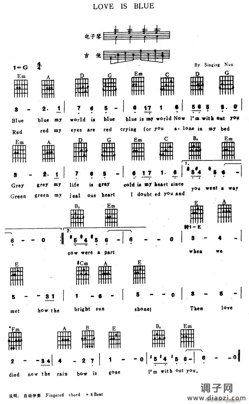 LOVE IS BLUE（电子琴吉他弹唱谱）