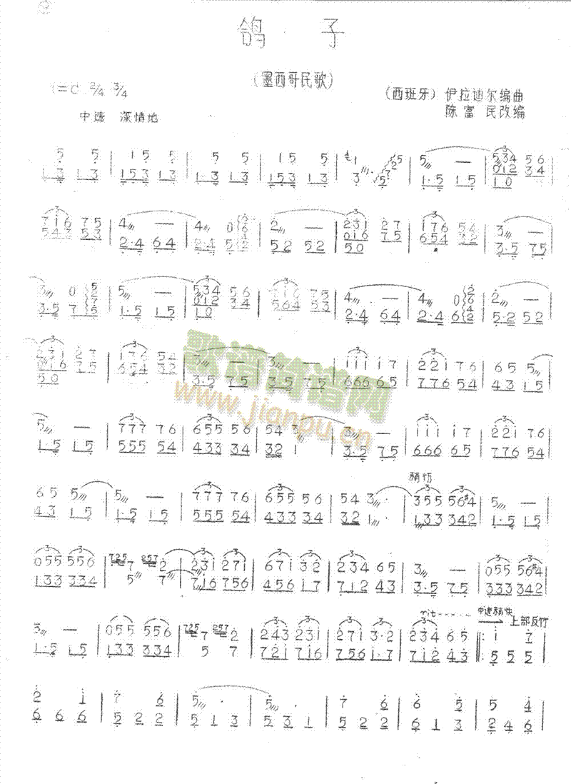 鸽子 [简谱版]（独奏）