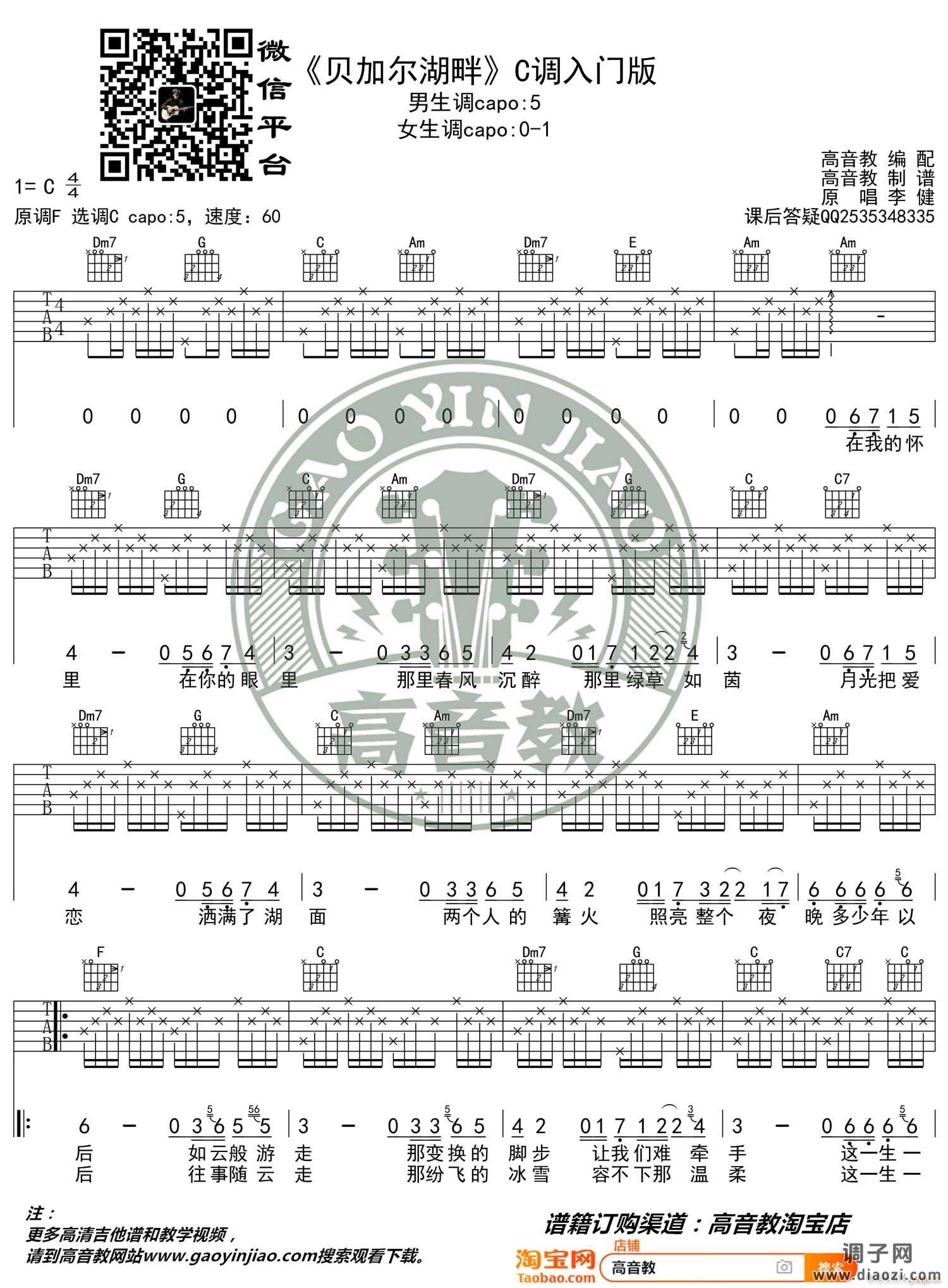 贝加尔湖畔 （ C调简单版编配）