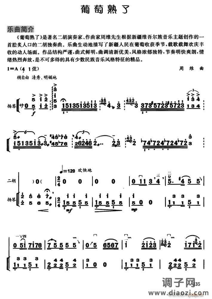 葡萄熟了（扬琴伴奏谱）