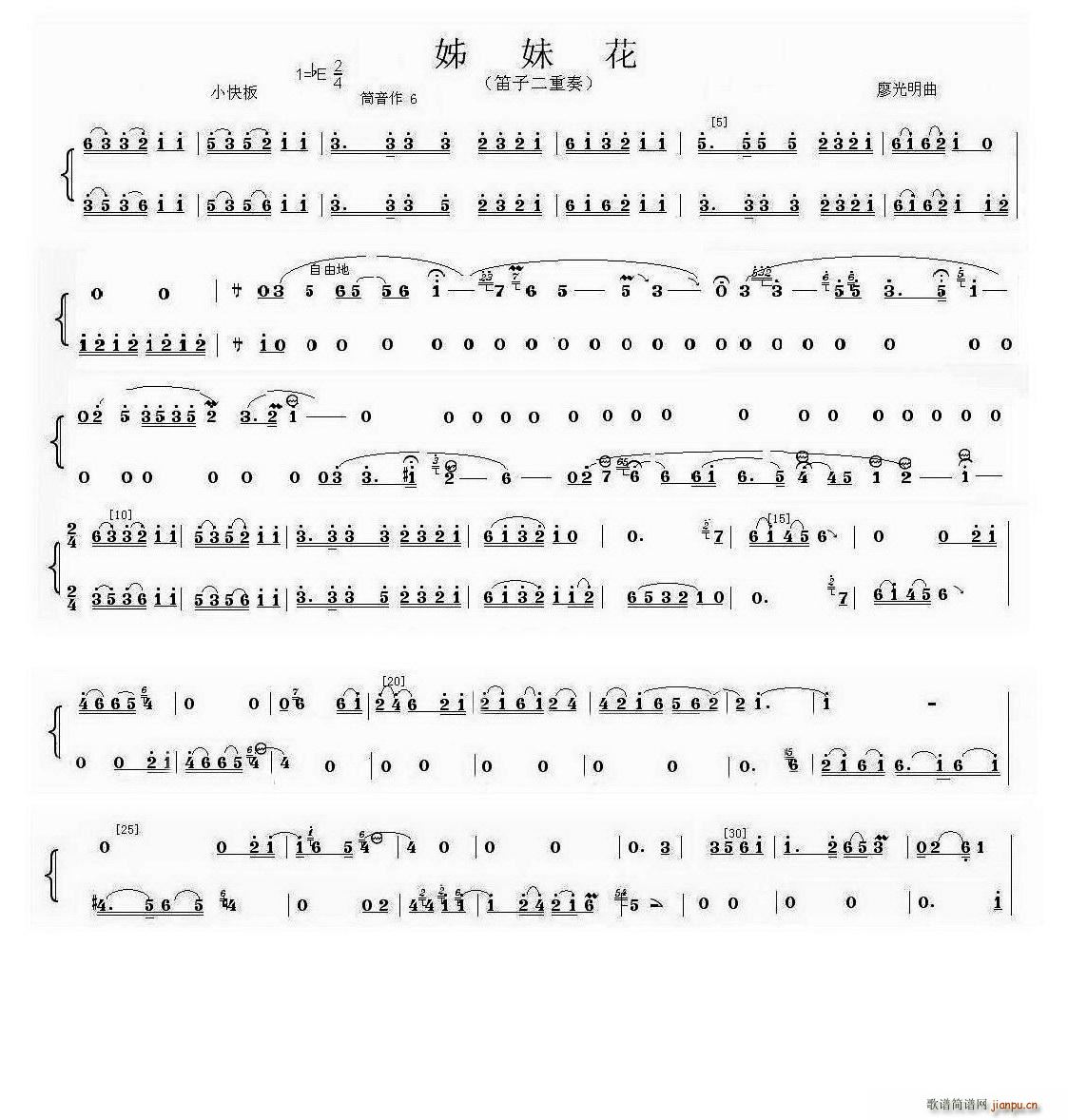 姊妹花（笛子二重奏）笛箫谱