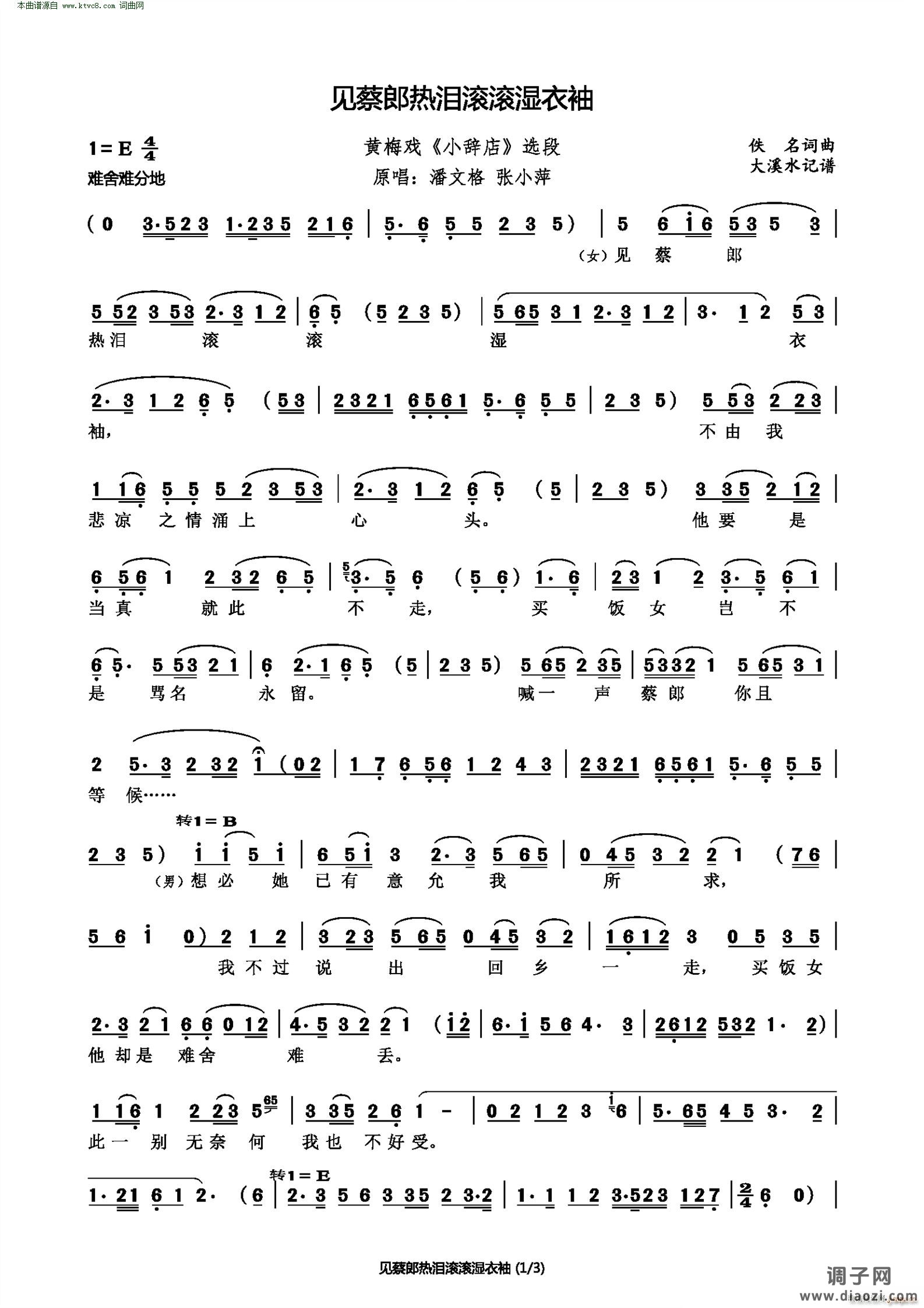 见蔡郎热泪滚滚湿衣袖( 黄梅戏《小辞店》选段 )