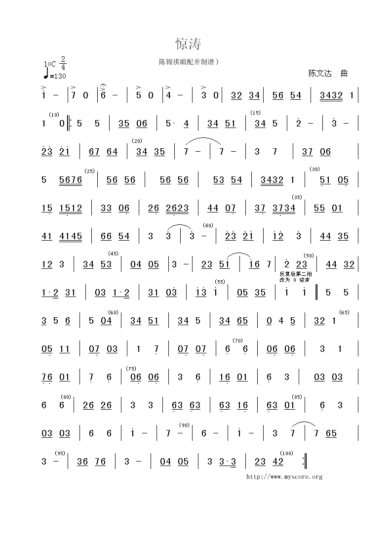 广东音乐:惊涛(简谱)