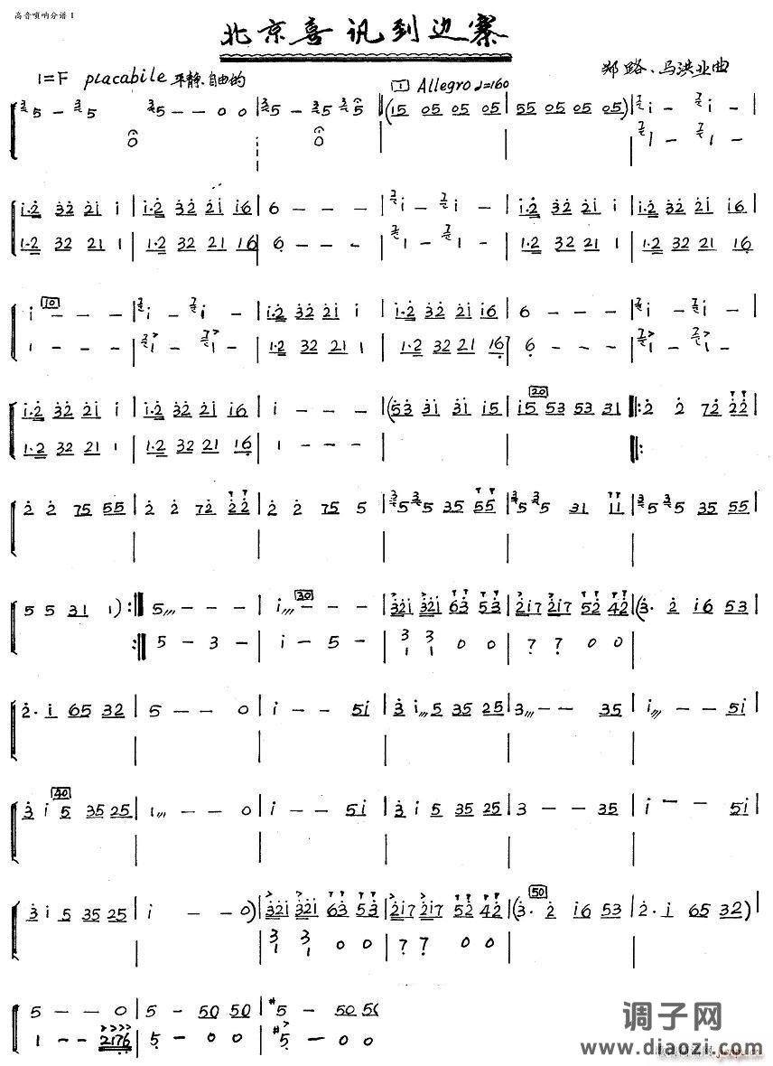 北京喜讯到边寨（高音唢呐分谱）1