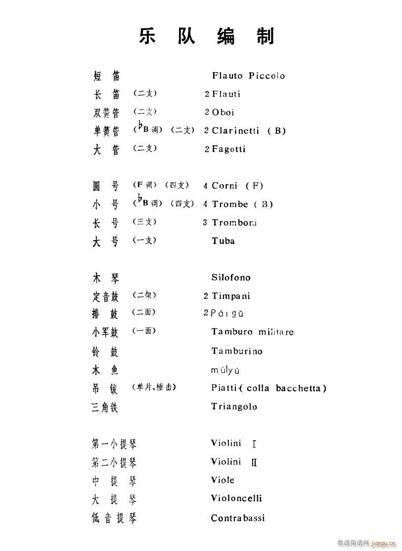 北京喜讯到边寨(管弦乐 )乐队编制