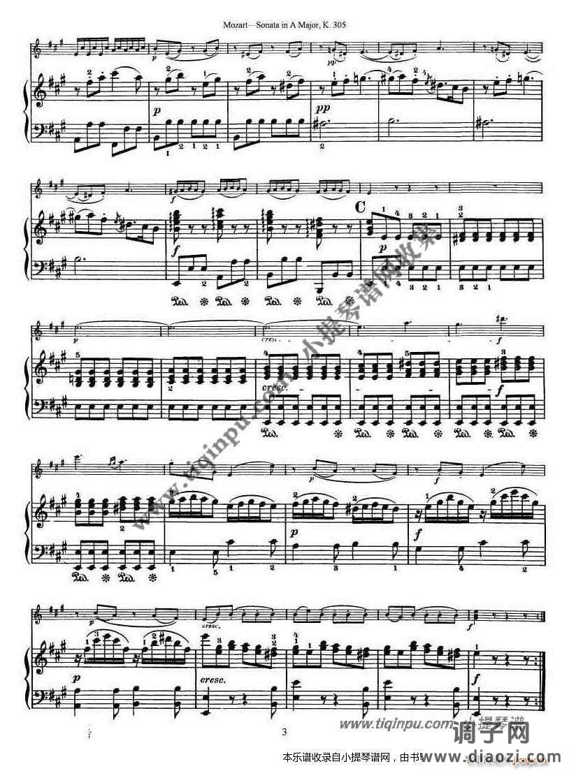 莫扎特小提琴奏鸣曲A大调（k 305）钢伴谱