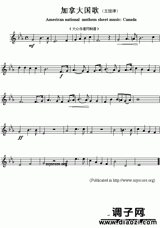 美洲各国国歌曲谱：加拿大（American national amthem sheet music:Canada）