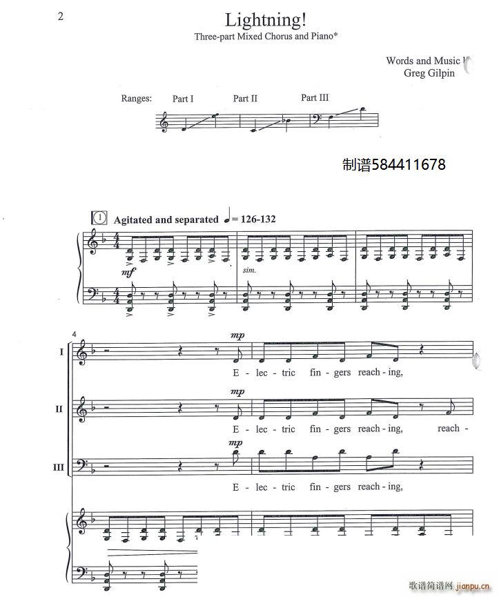 Lightning三声部合唱谱