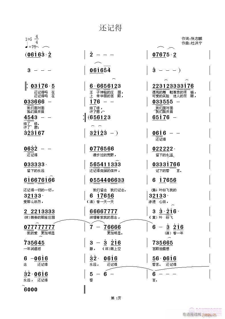 还记得  张志鹏词 杜洪宁曲 请黄清林老师编曲