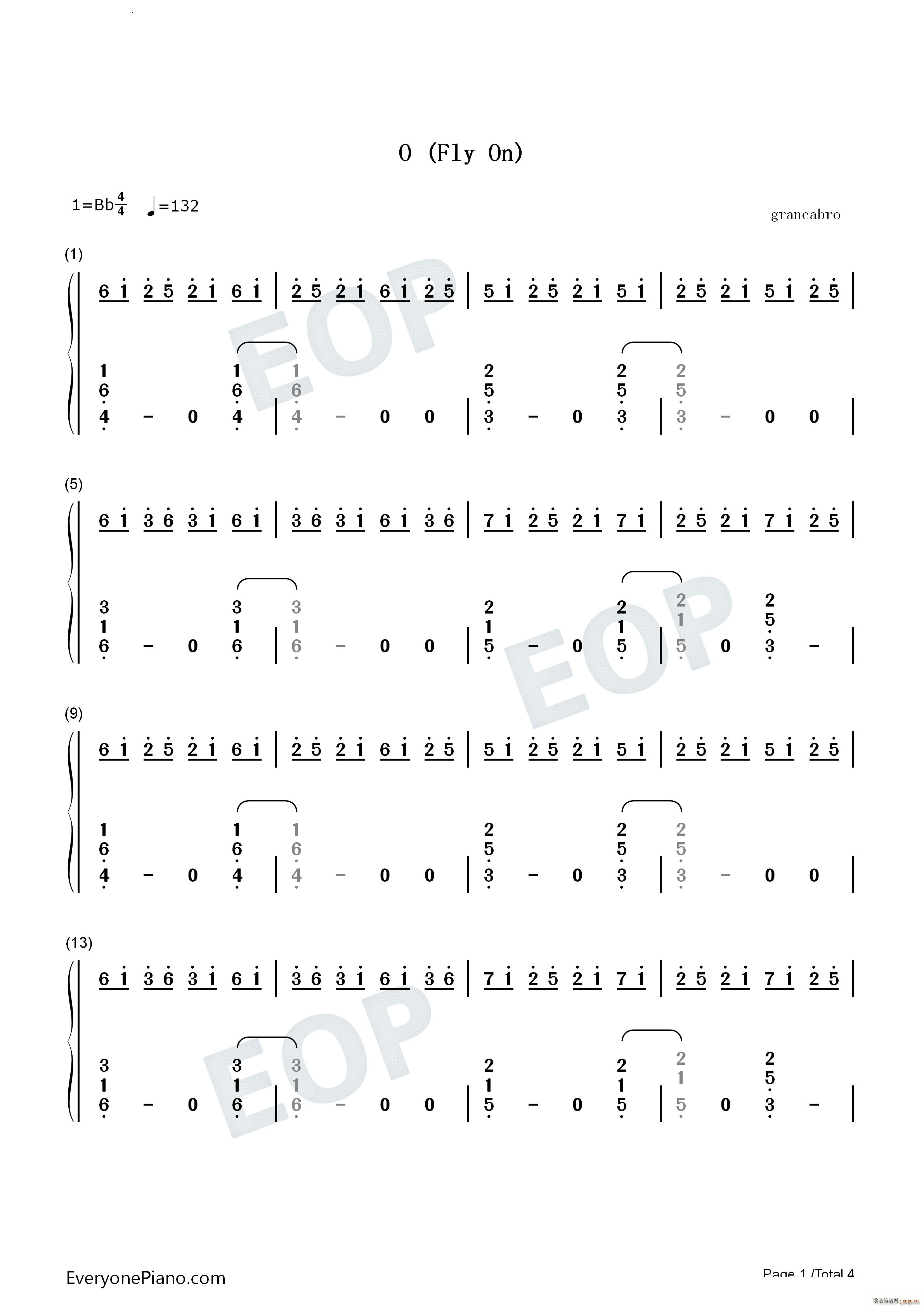 O-Fly On简单伴奏谱