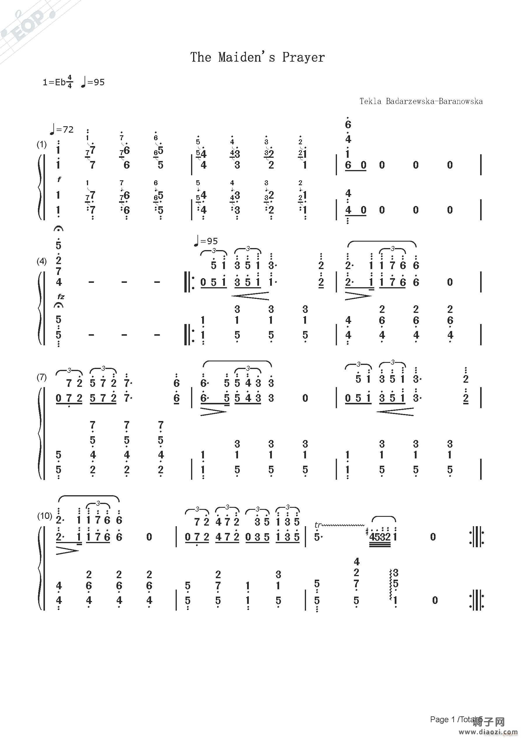 巴达捷夫斯卡 少女的祈祷 （钢琴）