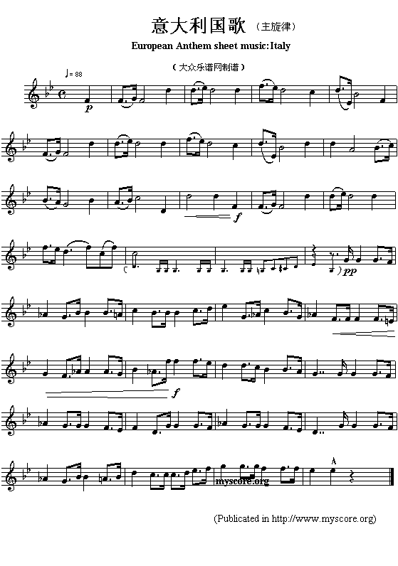 欧洲各国国歌曲谱：意大利（European Anthem sheet music:Italy）