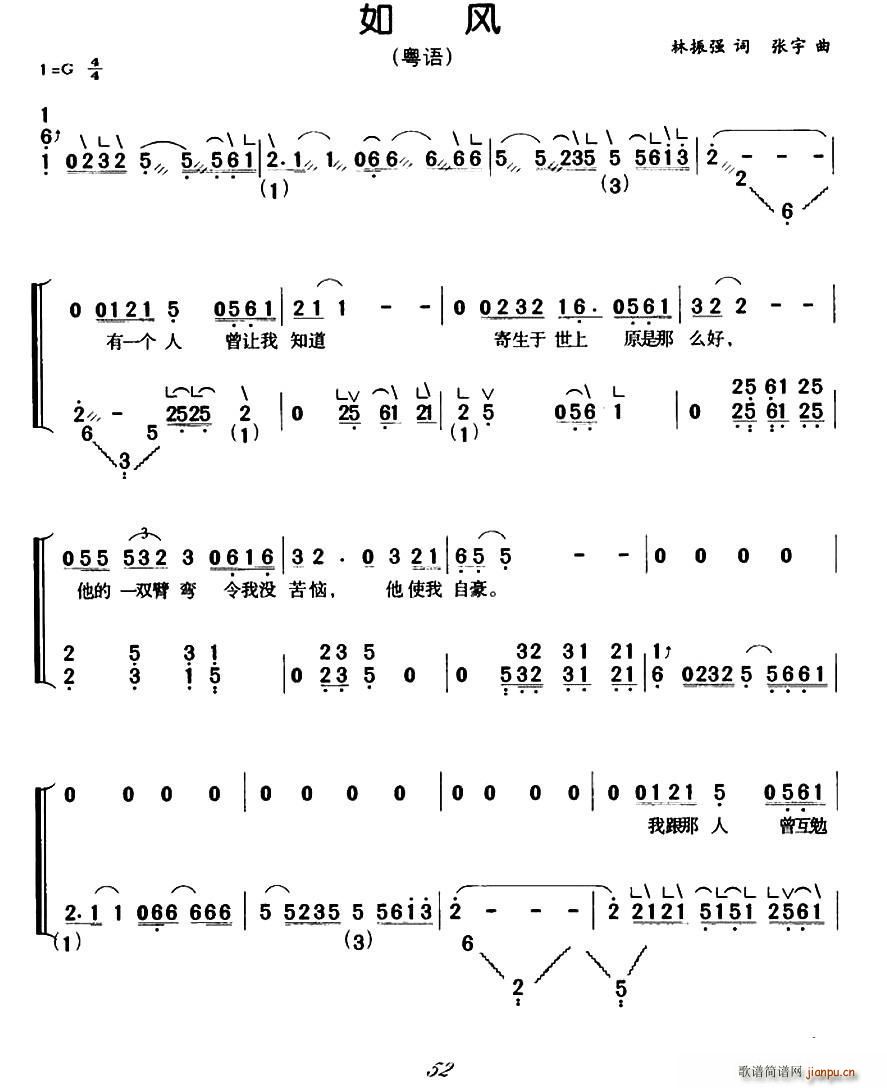 如风（林振强词 张宇曲、弹唱谱）