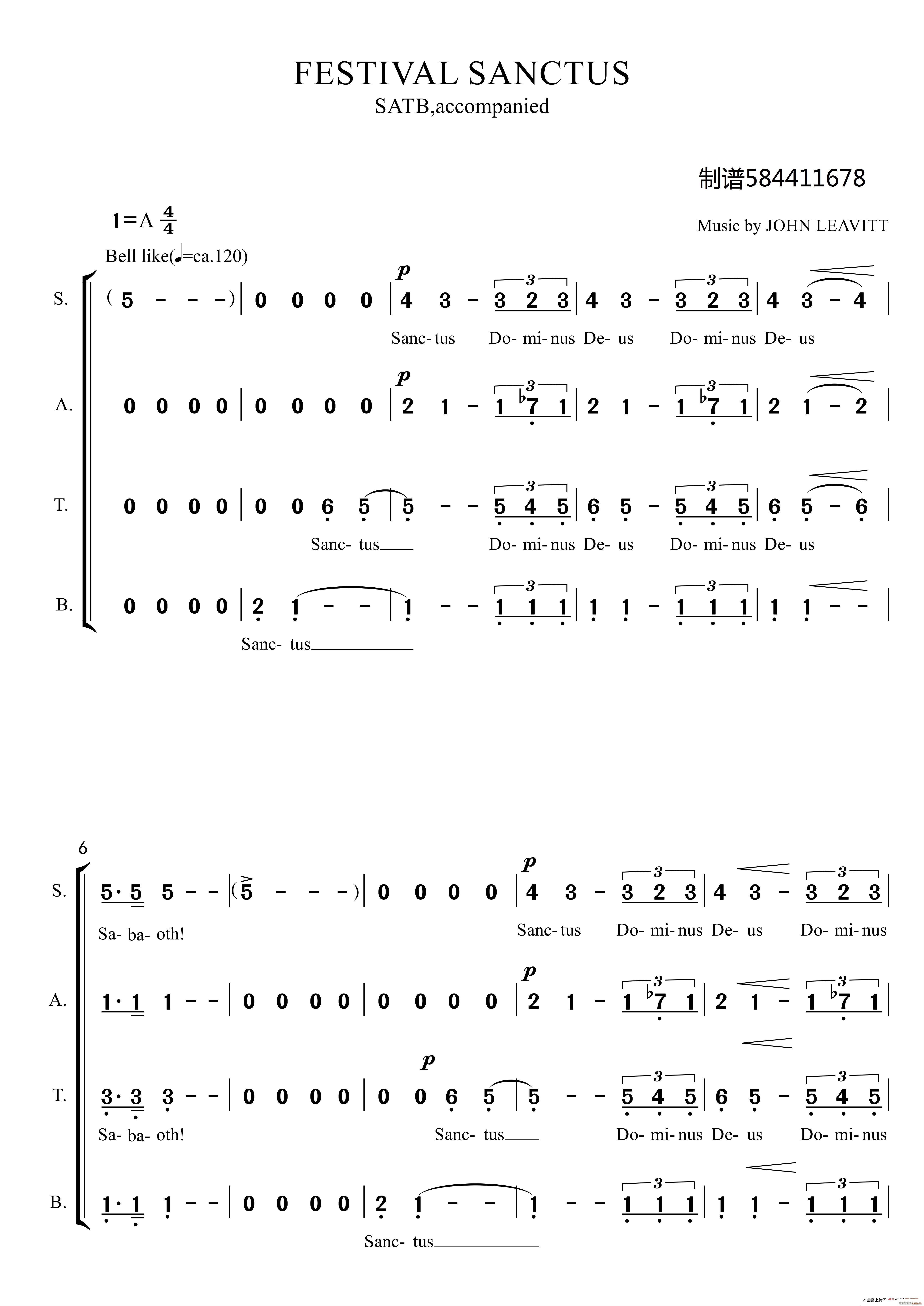 FESTIVAL SANCTUS合唱谱（混声四部合唱 ）