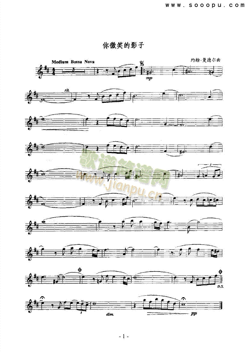 你微笑的影子 管乐类 萨克斯管