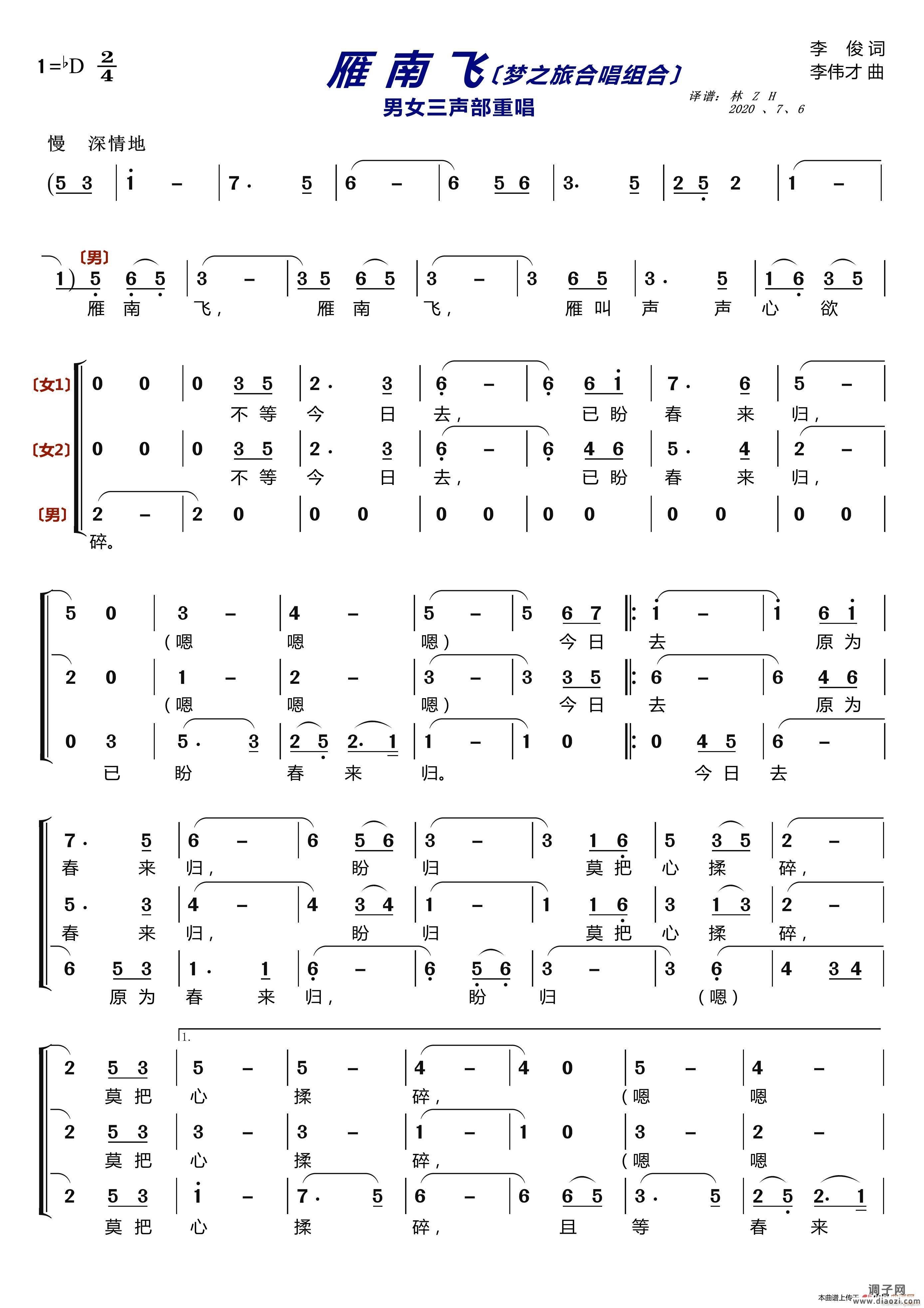 雁南飞〔梦之旅合唱组合〕（男女三声部重唱）