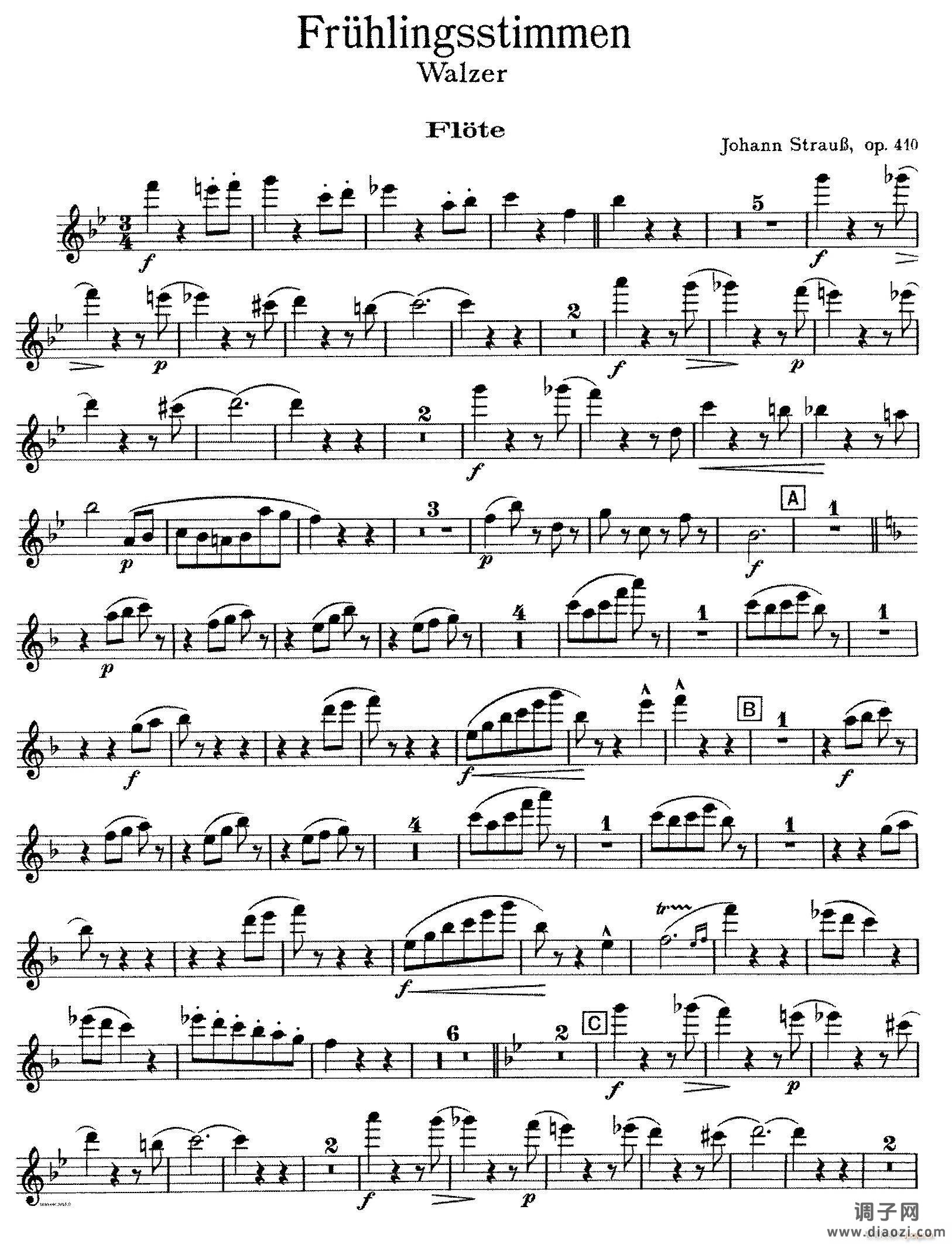 春之声圆舞曲（管弦乐合奏长笛分谱）