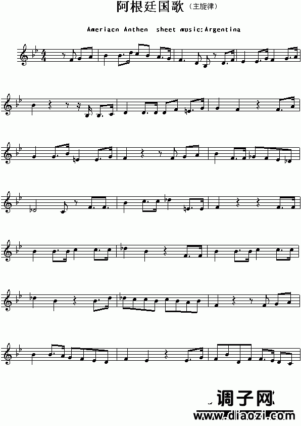 各国国歌：阿根廷（Ameriacn Anthem sheet music:Argentina）
