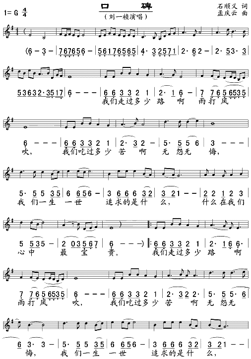 口碑(五线谱/简谱对照)