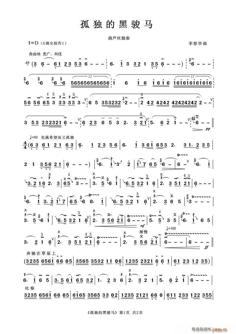 孤独的黑骏马（葫芦丝独奏）
