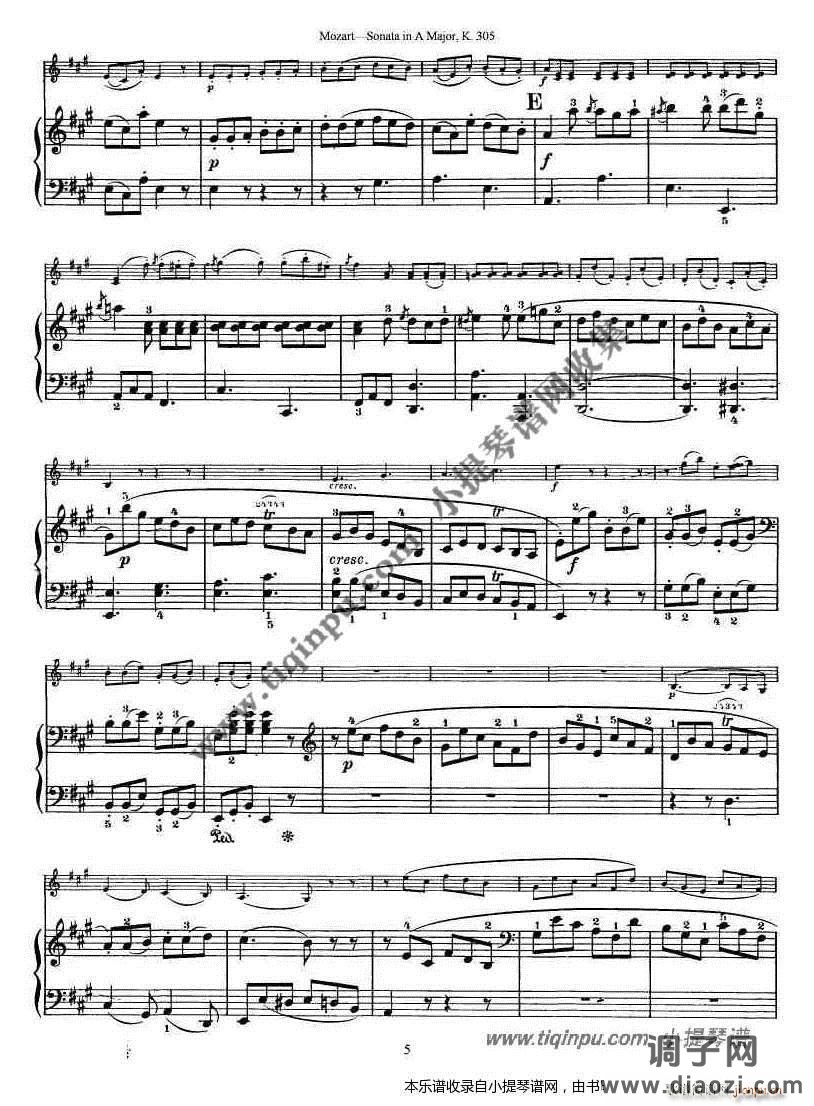 莫扎特小提琴奏鸣曲A大调（k 305）钢伴谱