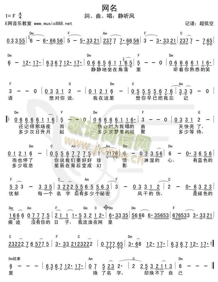 网名(简谱+和弦)