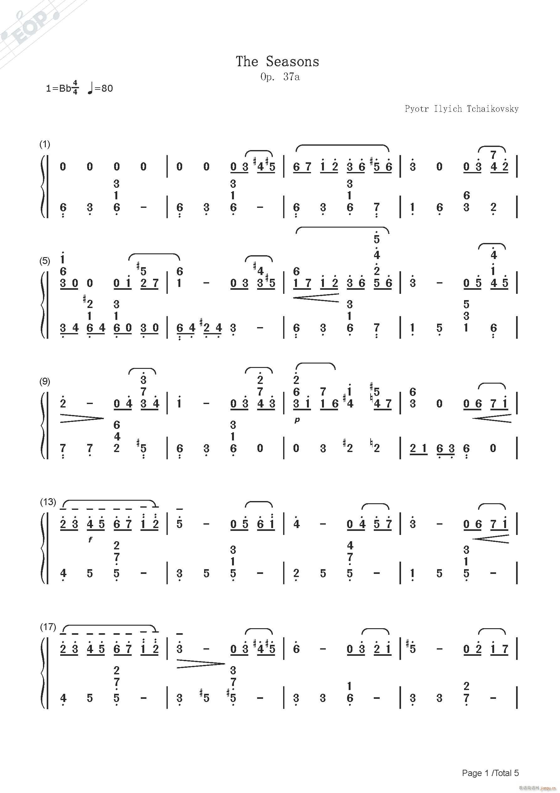 柴可夫斯基 六月船歌（钢琴）