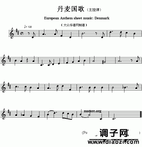 欧洲各国国歌曲谱：丹麦（European Anthem sheet music:Denmark）