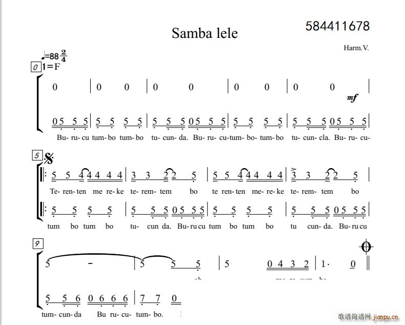 Samba lele 合唱谱