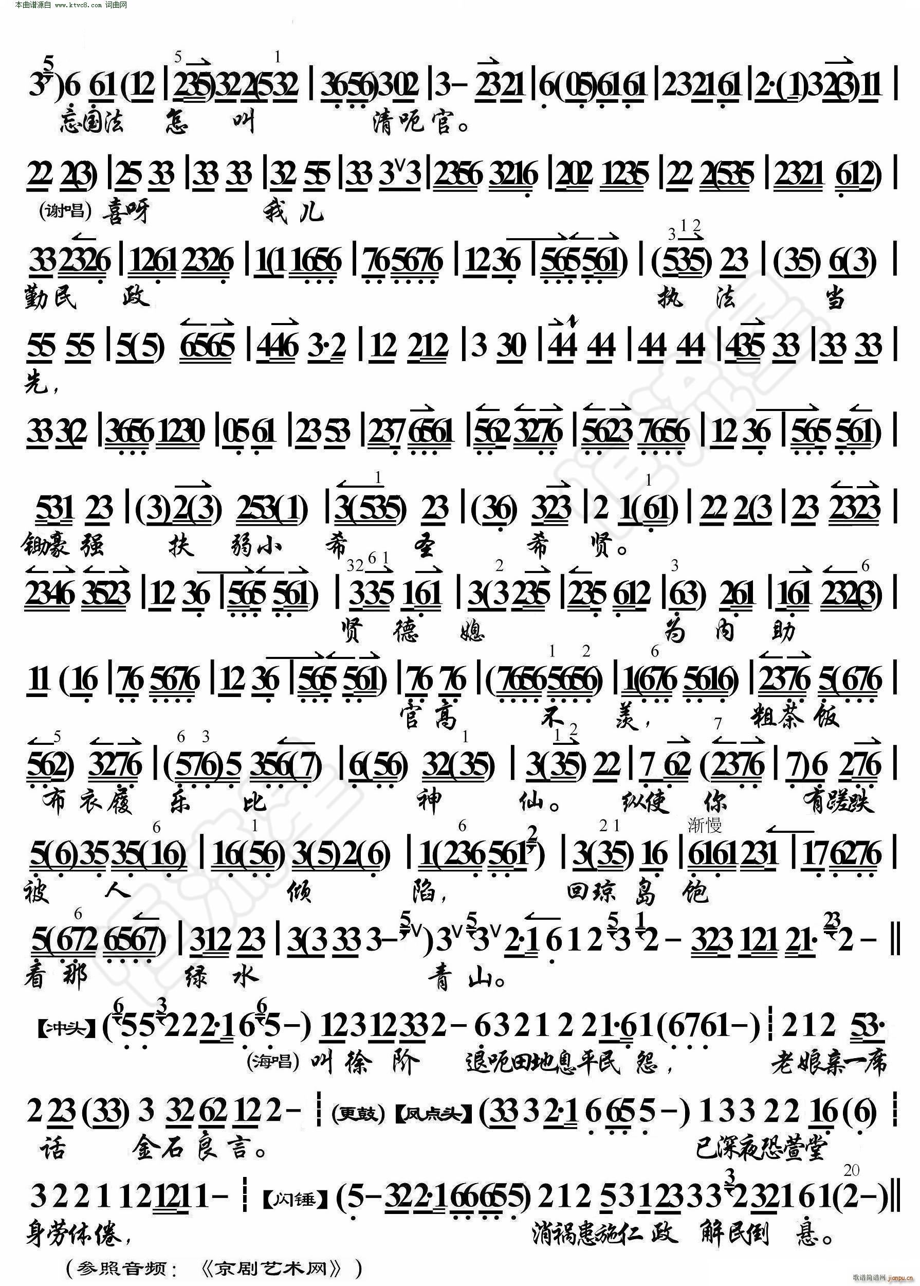 海瑞罢官 老人家你随我饱经忧患(京胡伴奏谱)