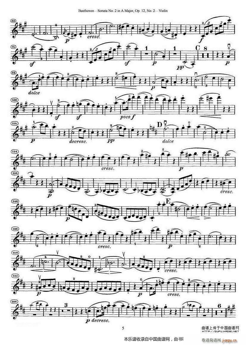 贝多芬第二号小提琴奏鸣曲A大调op 12