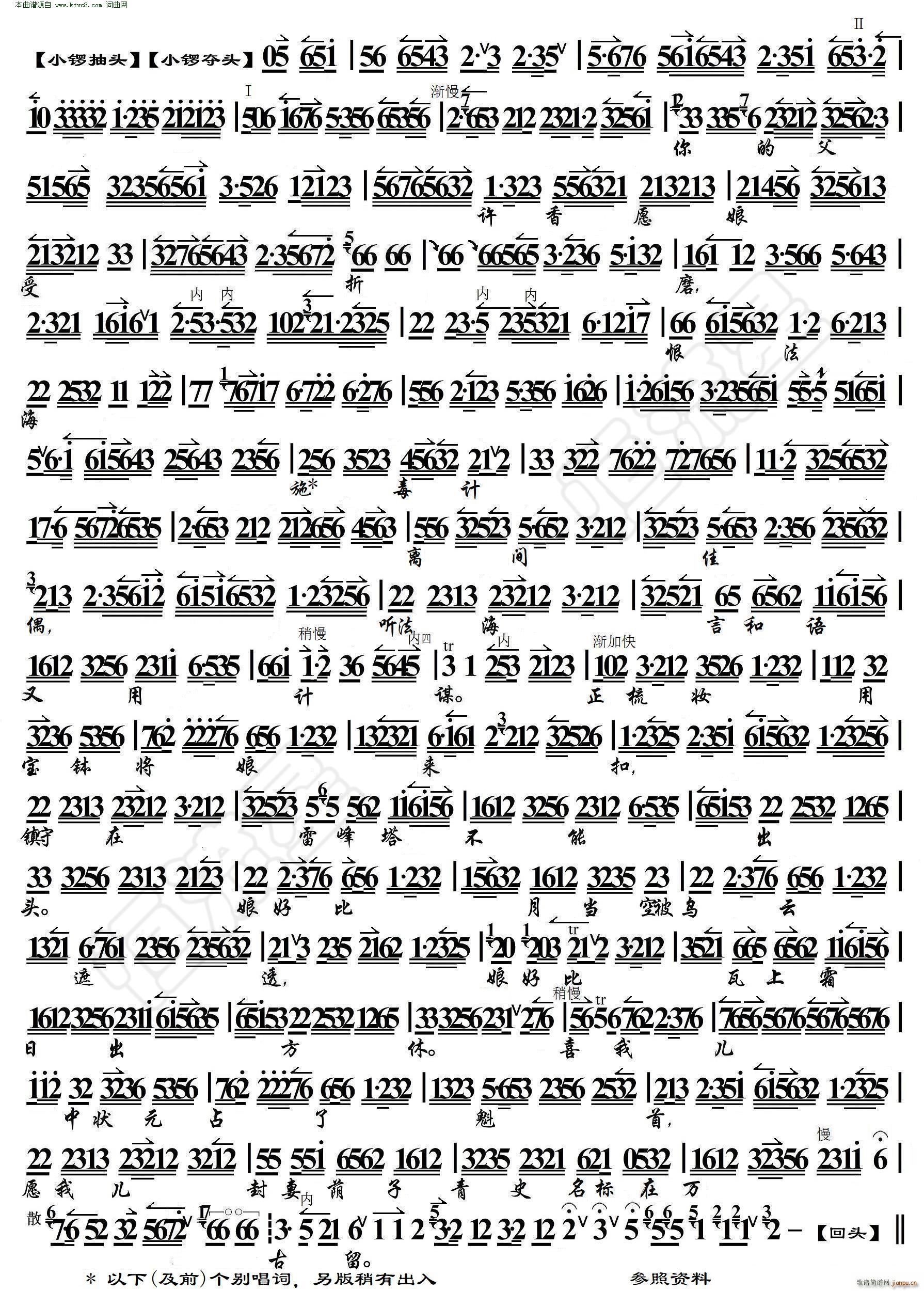 祭塔 未开言不由娘珠泪双流( 京胡伴奏谱 )